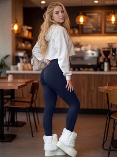 Love My Fashions® Womens Thermal Lined High Waisted Leggings for Women UK Pack of 2 Tummy Control Seamless Soft Warm Casual Winter Pants Navy Blue — view 3