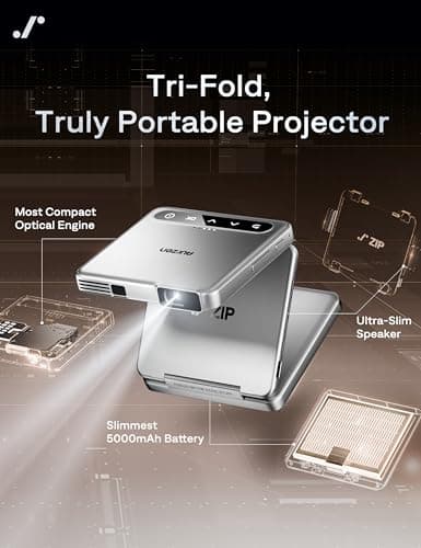 Aurzen ZIP Tri-Fold Truly Portable DLP Projector, Pocket Size, Zero-Lag Focus, One-Click Screen Mirroring, Full-Screen Mode, Type-C Fast Charging, 5,000mAh Battery, Indoor Outdoor Mini Projector,White — view 2