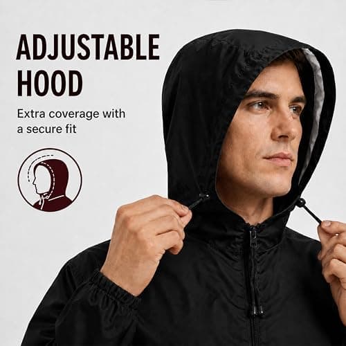 Heatwave Hooded Raincoat Kagools Jacket Unisex Adult Men and Women Water-Resistant Lightweight Ideal for Spring Summer & Travel, Black XL — view 4