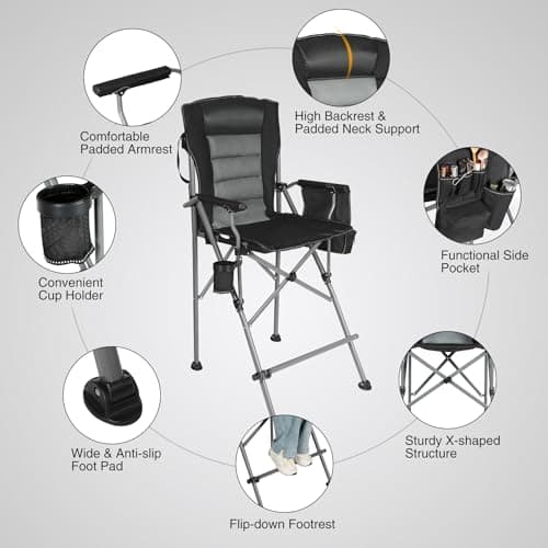 REDCAMP Tall Folding Directors Chair with Footrest, 300 lb Capacity，Black — view 4