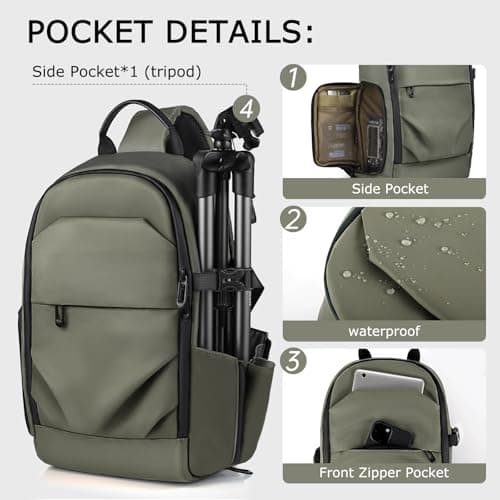 TAAOKA Camera Sling Bag, DSLR/SLR/Mirrorless Camera Backpack Case Shockproof Photography Backpack with Tripod Holder & Removable Modular Inserts Compatible with Canon/Nikon/Sony/Fuji (Green — view 2