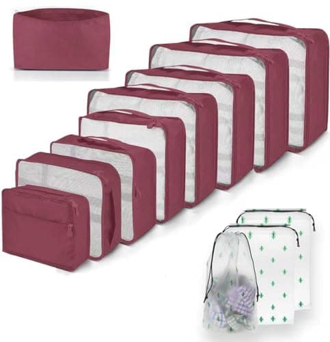 12 PCS Large Packing Cubes for Suitcases Various Sizes Suitcase Organiser Bags Lightweight Waterproof Luggage Organiser Bags (12, Burgundy)