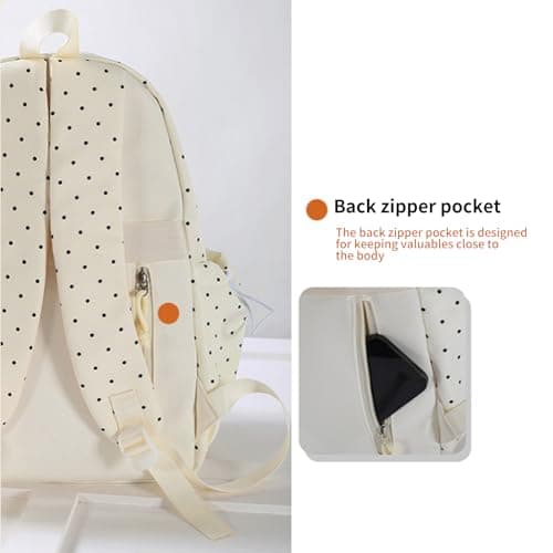 FUNLOV Lightweight Backpack for Teen Girls, Women Kawaii Polka Dot Bookback for School, Large Laptop Backpack Fits 13Inch Notebook, Fashion Dayback with Star Pins (Yellow) — view 6
