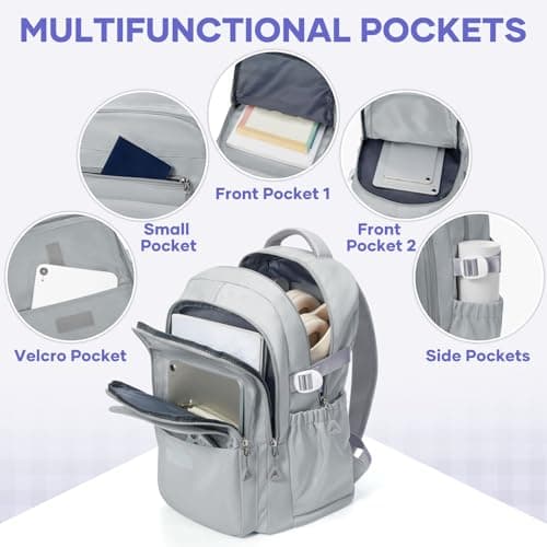 HYC00 School Backpacks for Teenage Girls Boys Casual Daypacks Lightweight School Bags for Girls Secondary High College Water-Resistant Fits 14” Laptop Rucksack Travel Work Bag for Women Men, Gray — view 5