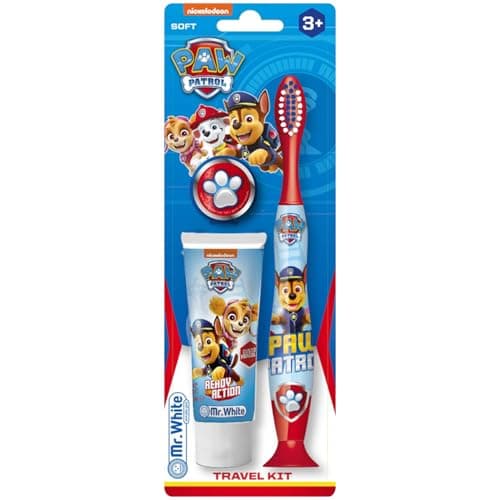 Paw Patrol Kids Toothbrush Travel Set – Includes Strawberry-Flavoured Toothpaste & Soft-Bristle Toothbrush with Suction Cup & Protective Cap | Travel-Friendly Oral Care Kit for Children Ages 3+
