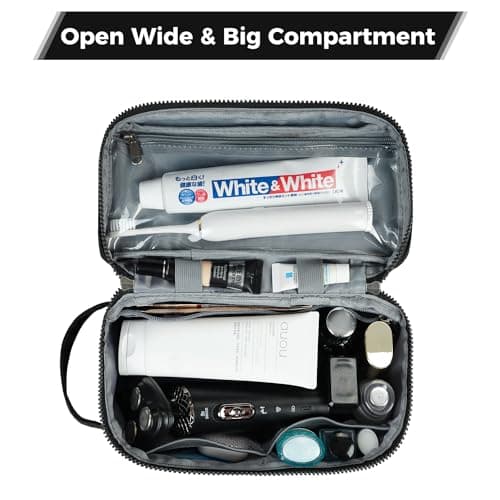 ECOHUB Water-Resistant Travel Toiletry Bag, Recycled Wet and Dry Separation Wash Bag, Dopp Kit Shaving Bag, Wide-Open Zipper Pouch Travel Toiletries Bag for Men, Patent Pending, Slim-Black — view 2