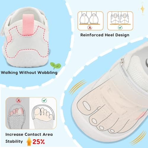 JIASUQI Infant Barefoot Shoes Girls Boys Baby Non-Slip First Walking Shoe Newborn Crib Lightweight Sneakers Wide Baby Indoor Outdoor Shoes(MultiWhite 128,12-18 Months) — view 3
