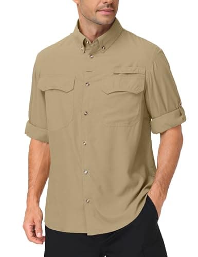 Men's Safari Shirt Roll Up Long Sleeve , UPF 50+ Button Down Hiking Shirts