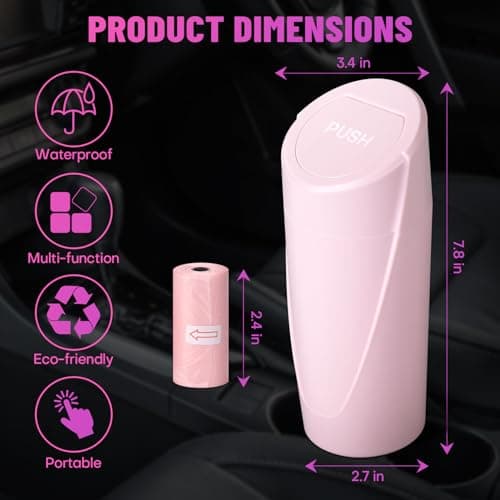 SGLRT Car Trash Can Bin with Lid - Car Garbage Can Cup Holder - Pink Mini Leakproof Vehicle Trash Garbage Can Bin with 20pcs Trash Bags-Car Organizers and Storage for Front Back Seat Accessories — view 6