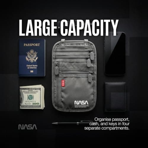 NASA Neck Wallet for Travel, RFID Blocking Passport Holder (Lunar Grey) — view 6