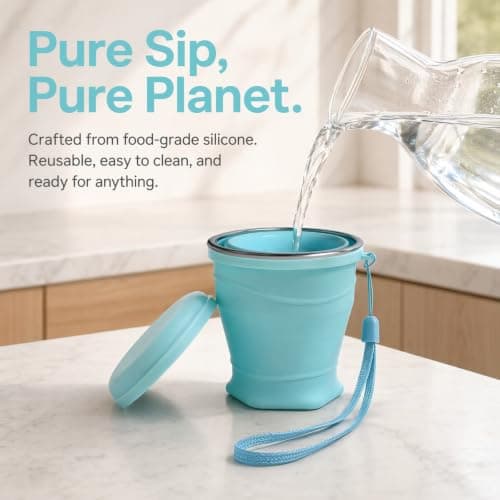 Zirax 2 Pcs Collapsible Cup, 260ML Silicone Foldable Travel Mug with Lid, Portable Reusable Camping Cups for Hot Drinks, Pocket Size Water Cup for Outdoor Hiking, Picnic & Commuting — view 5