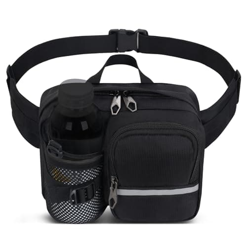 Hiking Waist Pack Waterproof Bum Bag Fanny Pack with Bottle Holder for Ladies Men Women Dog Walking Hiking Travel Cycling Outdoor (Black)