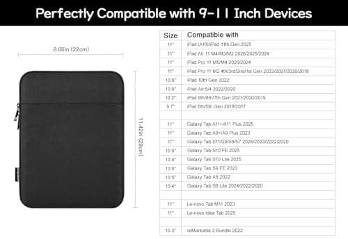 Dadanism 9-11 Inch Tablet Sleeve Bag Padded Carrying Case, Black — view 2