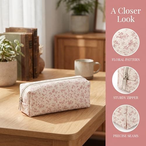 2pcs Pencil Case for Girls, Large Capacity Pencil Cases Flowers, Cute Pencil Pouch, Personalised Big Oencil Cases, Fabric Pencilcase Essentials School Supplies Stationery Organizer for Teenage Women — view 3