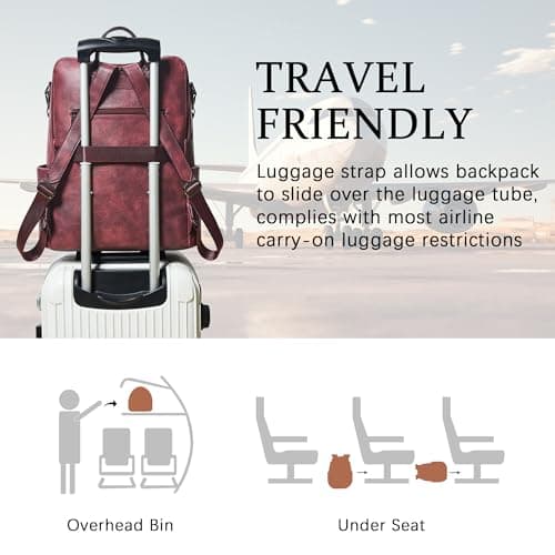 Shrrie Vegan Leather Laptop Backpack for Women 15.6 inch Work Backpack Fashion Travel Backpack Purse for Business College-Two-tone Maroon — view 5