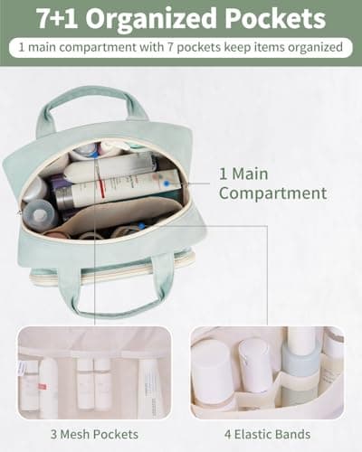 Narwey Full Size Toiletry Bag Large Wash Bag Makeup Bag Travel Organizer Cosmetic Bag for Women (Mint Green) — view 3