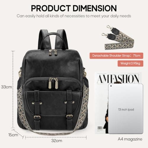 RAINSMORE Backpack Womens 13.3 inch PU Leather Rucksack Bag for Women — view 3