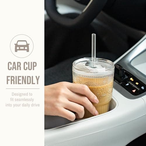 SoulTimes 600ml Ribbed & Floral Glass Tumbler Set of 2 – Reusable Glass Cups with Lid and Glass Straw, Iced Coffee Cups for Water, Smoothie, Milk & More – Perfect for Daily Use & Travel — view 6