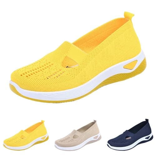 Women Orthopedic Walking Shoes, Lightweight Closed Toe Summer Sneaker, Casual Soft Sole Breathable Shoes, Slip On Arch Support Trainers, Mesh Up Athletic Shoes