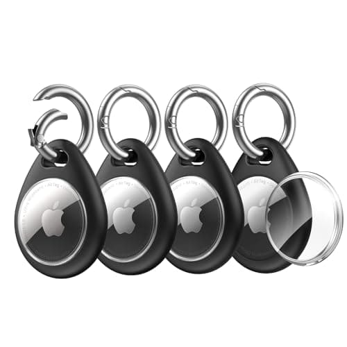 UNBREAKcable 360° Protective Case for AirTag (1st & 2nd Generation) [4 Pack], TPU Full Cover Keyring Holder with Premium Zinc Alloy Spring Clip, Scratch-Resistant Design for Keys, Bags, Luggage