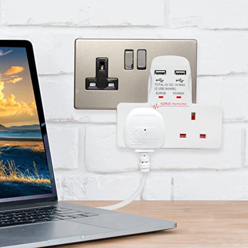 Benross 45600 Standard 2 Way Wall Adaptor Socket/Includes 2 USB Slots/Surge Protected / 1 Amp USB Charging Current/Compact & Lightweight Design/UK Plug Sockets — view 3