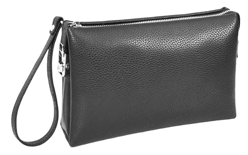 Mens Real Leather Wrist Bag Lockable Clutch Organiser Travel Pouch Thames Black
