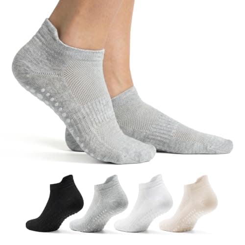 AMELLE Women's Grip Pilates Socks, 4 Pairs, Non Slip Yoga Socks