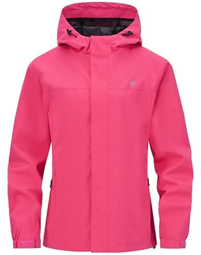 Huayuzh Womens Waterproof Jacket Rain Coats Lightweight Rose Red M
