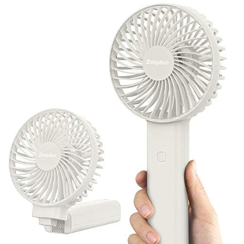 EasyAcc Handheld Fan, Portable, Battery, USB Fan/Portable Mini Fan, Electric, 17 Hour Rechargeable Battery, Foldable, Compatible with Laptop Multi Port Socket for Travel, Home, White