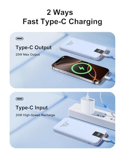 Odetrik Portable Charger 10000mAh 22.5W Power Bank, Fast Charging External Battery Pack with 3 Outputs & 2 Input, Type-C In/Out, LCD Display Slim Portable Phone Charger for Smartphone, Tablets (Blue) — view 4