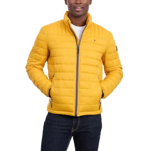 Tommy Hilfiger Men's Lightweight Down Alternative Packable Puffer Jacket Coat, Yellow Gold, XL — view 2