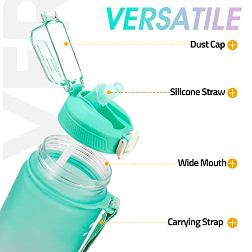 YC Kitchen Water Bottle with Time Marker - 1L Water Bottles with Straw, air up water bottle Leakproof & BPA Free Sports Water Bottle with Carry Strap for Fitness,Gym,and Outdoor Sports — view 2