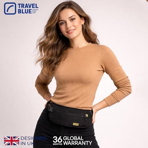Travel Blue Ultra Slim Money Belt - Bum Bag & Passport Holder Travel Wallet for Men & Women, Conceal Cash, Credit Cards, Documents, Lightweight & Breathable with Adjustable Strap, 100% Polyester — view 5