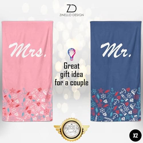 Zinello Design Set of 2 Personalised Microfibre Beach Towels for Couple, 2 Beach Towels 160 x 80 cm Ultra Absorbent, Quick Dry, Lightweight and Compact. Gift for Women Men Christmas Valentine's Day — view 6
