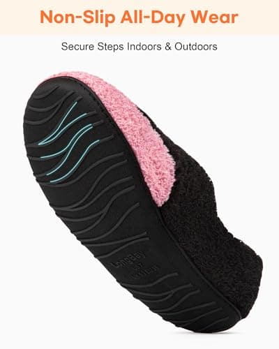 LongBay Women's Fuzzy Slippers with Removable Massage Insole, Soft House Shoes with Lightweight Non-Slip Sole for Indoor Outdoor Black and Pink, 6-7/UK — view 6
