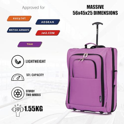 56x45x25 Easyjet Cabin Bag Hand Luggage Approved Cabin Case Lightweight Suitcase Also Approved for BA Jet 2 1.5kg 57L Purple — view 6