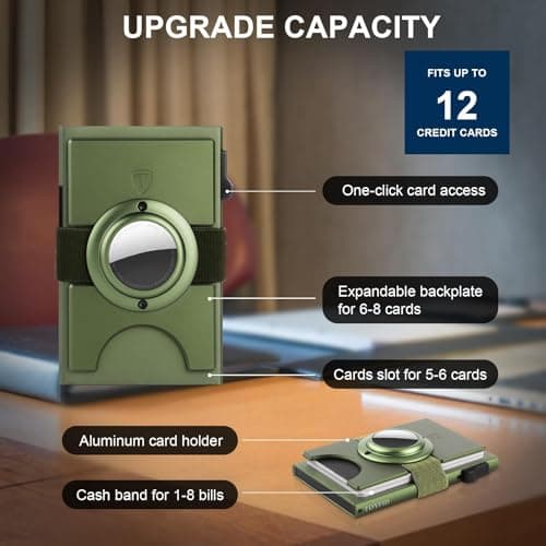 TOYFID Olive Green Aluminum Slim Card Wallet, for AirTag — view 4