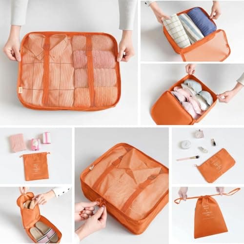 LANSKLBD 6/8 Set Packing Cubes for Suitcases Travel Luggage Packing Organizers,Travel Accessories Essentials Luggage Organizer with Shoe/Tioletry/Laundry Bag (Orange, 8 set) — view 4