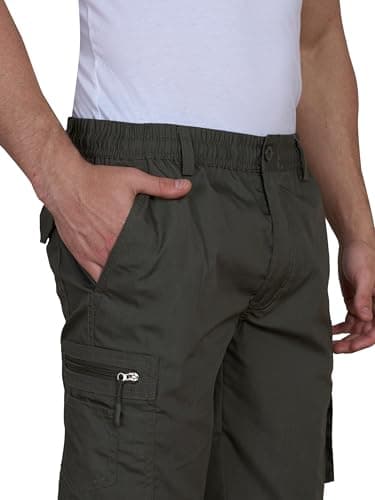 Men's Cargo Shorts Elastic Waist Multi-Pocket – Lightweight Outdoor Summer Work Bottom for Men with Deep Pockets, Drawstring, Relaxed Fit | Hiking Camping Athletic Casual Pant Khaki Size Large — view 6
