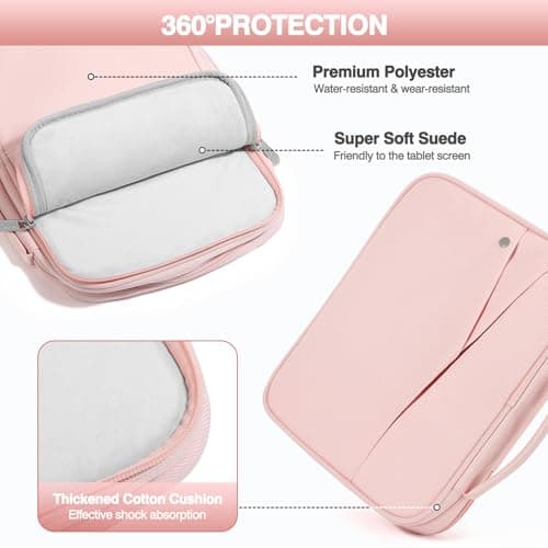 MoKo 9-11 Inch Tablet Sleeve Bag for iPad A16 2025, 10.2-inch iPad 2021, Pro 11" M5, Air M3, Galaxy Tab A11+/ A9+, Protective Sleeve Bag for Pencil/Magic Keyboard, Pink — view 5