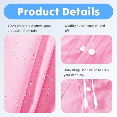 AropaeenGlowry Waterproof Rain Poncho for Adults, 2 Pack Reusable Raincoat with Hood & Sleeves, Portable Emergency Poncho for Camping, Hiking, Travel, Outdoor Events (Pink) — view 4