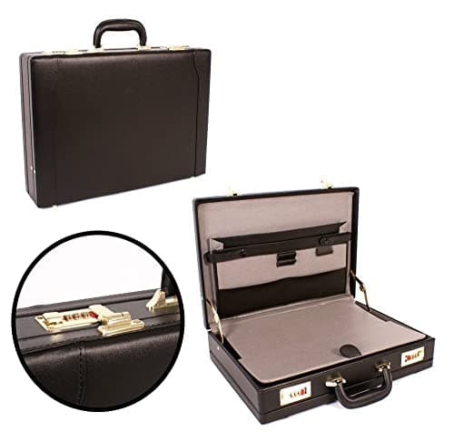 Professional Mens Leather Executive Black Briefcase with Combination Golden Lock — view 3