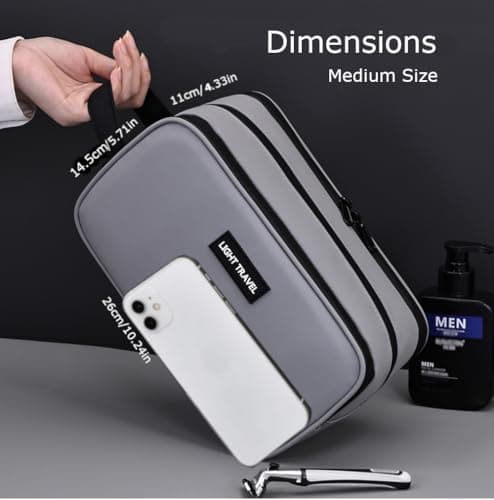 Travel Toiletry Bag for Men, Medium PU Water-Resistant Wash Bag,Grey — view 6