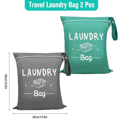 2Pcs Travel Laundry Bag, Small Laundry Wet Bag for Home and Travel (Green and grey) — view 2
