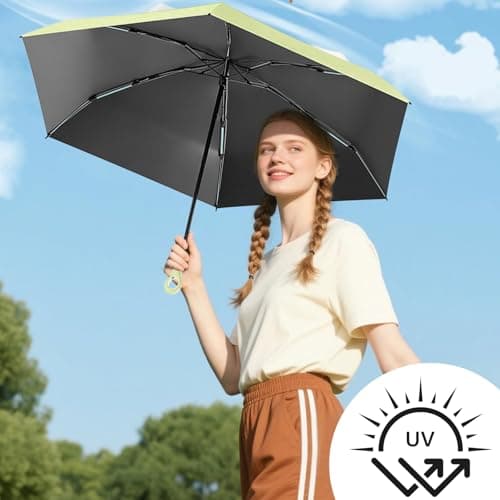 Detontek 6 Ribs Mini Travel Umbrella, Mini Folding Umbrella, Small Umbrella, Pocket Umbrella, Umbrella With Buckle Handle, Dual Purpose, With Storage Box (Matcha Green) — view 3