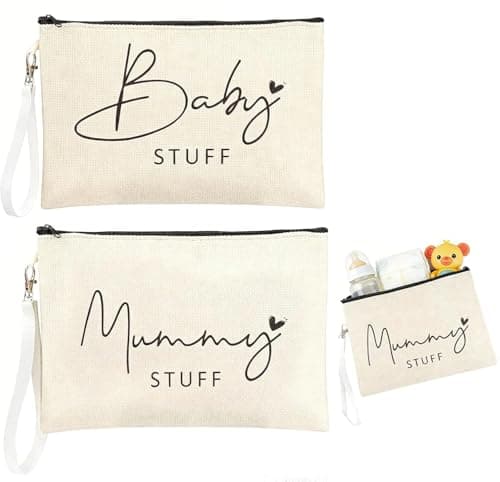 2Pcs New Mum Gifts Canvas Bag Set, Mum to Be Gift Zipper Pouch, Baby Shower Gifts for Mums, Pregnancy Present for Expecting Mother Baby New Mom Gift, Mummy & Babys Storage Cosmetic Bags