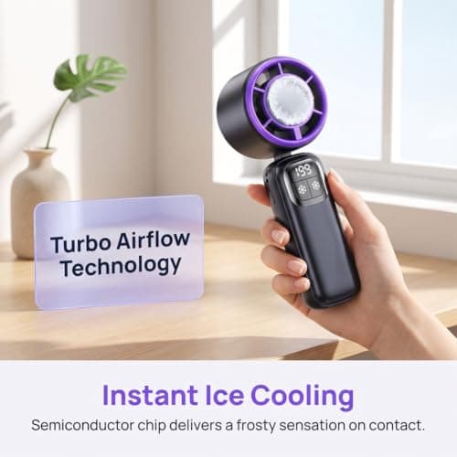 Portable Handheld Fan with Ice Cooler, Turbo Rechargeable Fan (Gray) — view 2