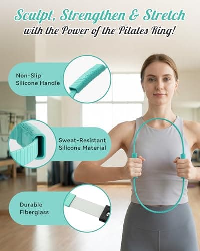 Pilates Ring Set, Home Pilates Kit for Women Pilates Equipment Ring and Ball Set Magic Circle Hoop with 5 Resistance Bands Compact Toning Fitness Essentials Starter Set Accessories (Teal) — view 4