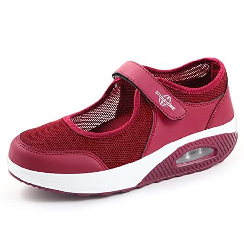 STUNAHOME Women Mary Jane Sneakers Breathable Mesh Air Cushion Comfortable Lightweight Casual Walking Shoes Maroon