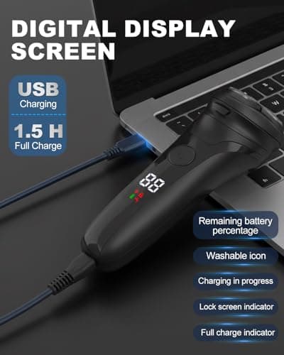 Lorrtta USB Charging Electric Razor for Men, Cordless 90-Min Runtime Electric Shaver with LED Display, IPX5 Waterproof Shavers with Pop-Up Trimmer for Smooth Shaving, Fathers Day Gift for Men — view 3